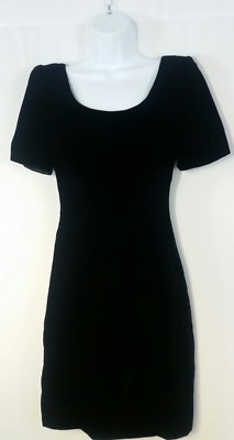 WATERS & WATERS VINTAGE 90s VELOUR LITTLE BLACK SHIFT DRESS COCKTAIL PARTY S 2