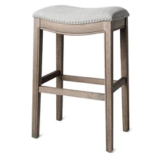 Maven Lane Adrien Backless Saddle Kitchen Bar Stool, Reclaimed Oak Finish