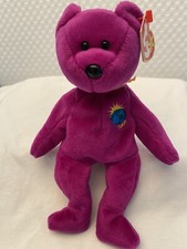 Ty Beanie Babies Millennium Bear Plush Toy - Purple Tag Error OAKBROOK On Tag