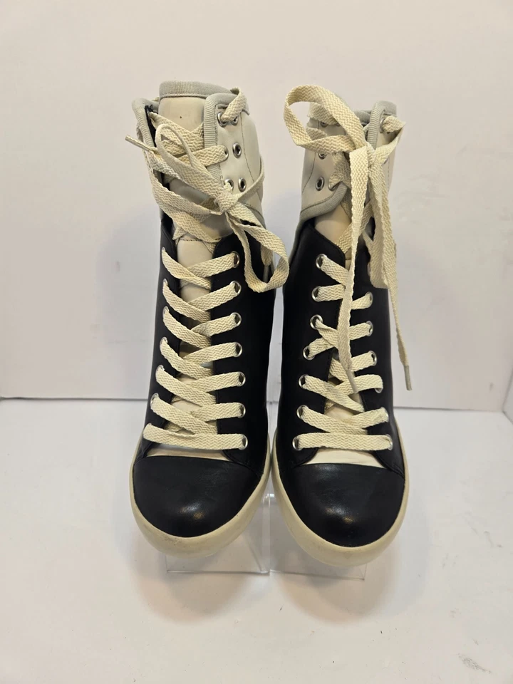 See by Chloe Women's Lace Up Wedge Leather Black White Sneaker Booties 35 /US 5M - Image 2 of 4