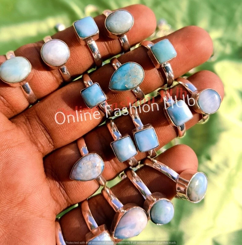 Регулируемый!! Кольцо с драгоценными камнями ларимар 10 шт. оптовый лот ювелирных изделий с серебряным покрытием 925 пробы - Изображение 4 из 4