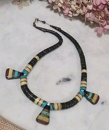 Estate Vintage Santo Domingo Turquoise Buffalo Bone Bead Necklace