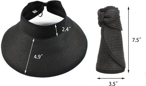 Womens Summer Straw Hats Wide Brim Sun Hat UV Protection One Size, Black - Picture 5 of 6