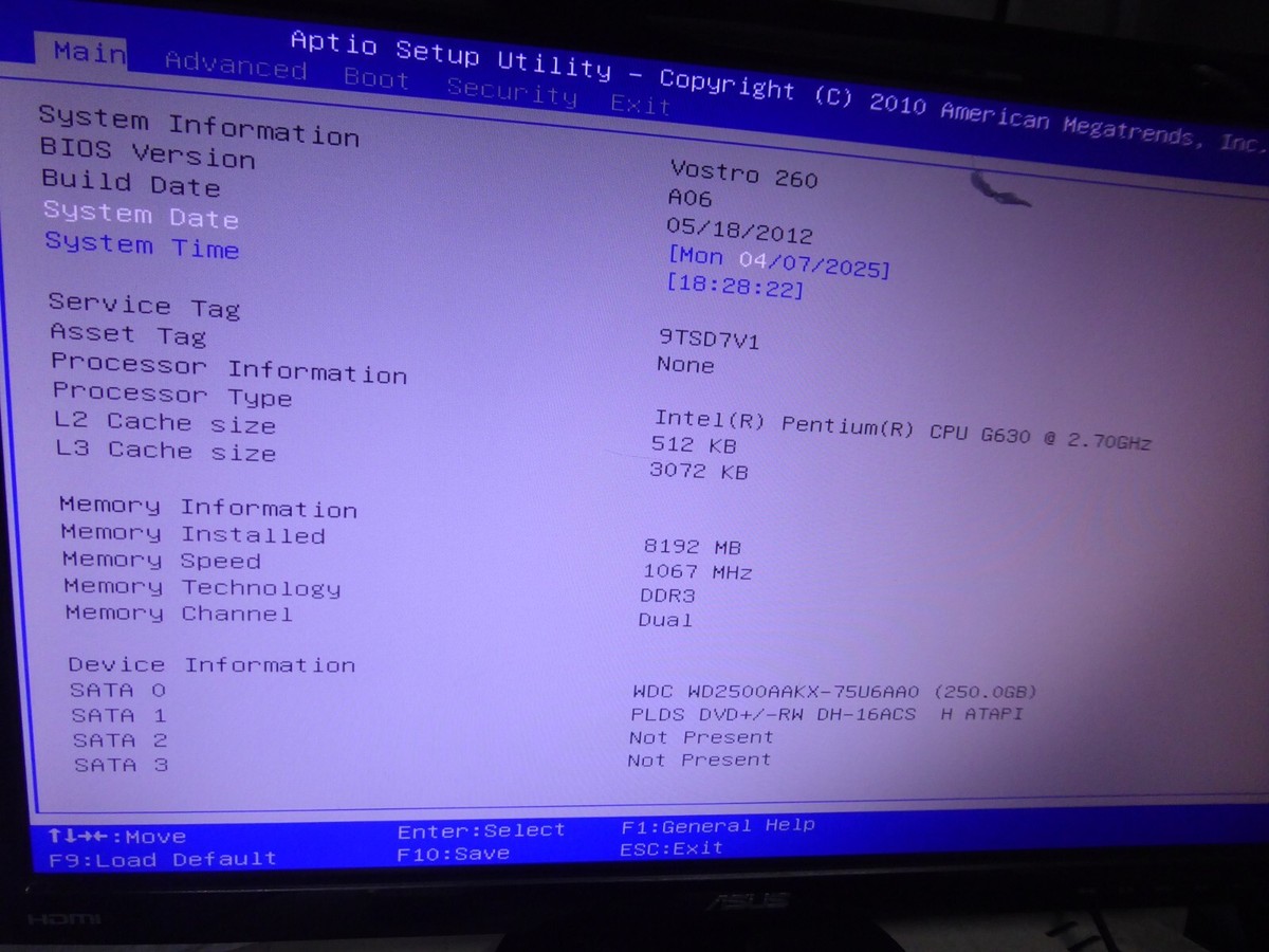 DELL VOSTRO 260 TOWER PC INTEL PENTIUM G630 2.70GHz 8GB 250GB