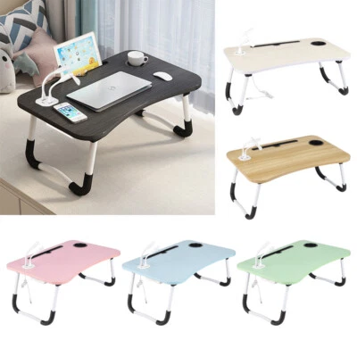 Folding Bed Table Dining Tray Laptop Stand Computer Desk With USB Fan LED Light