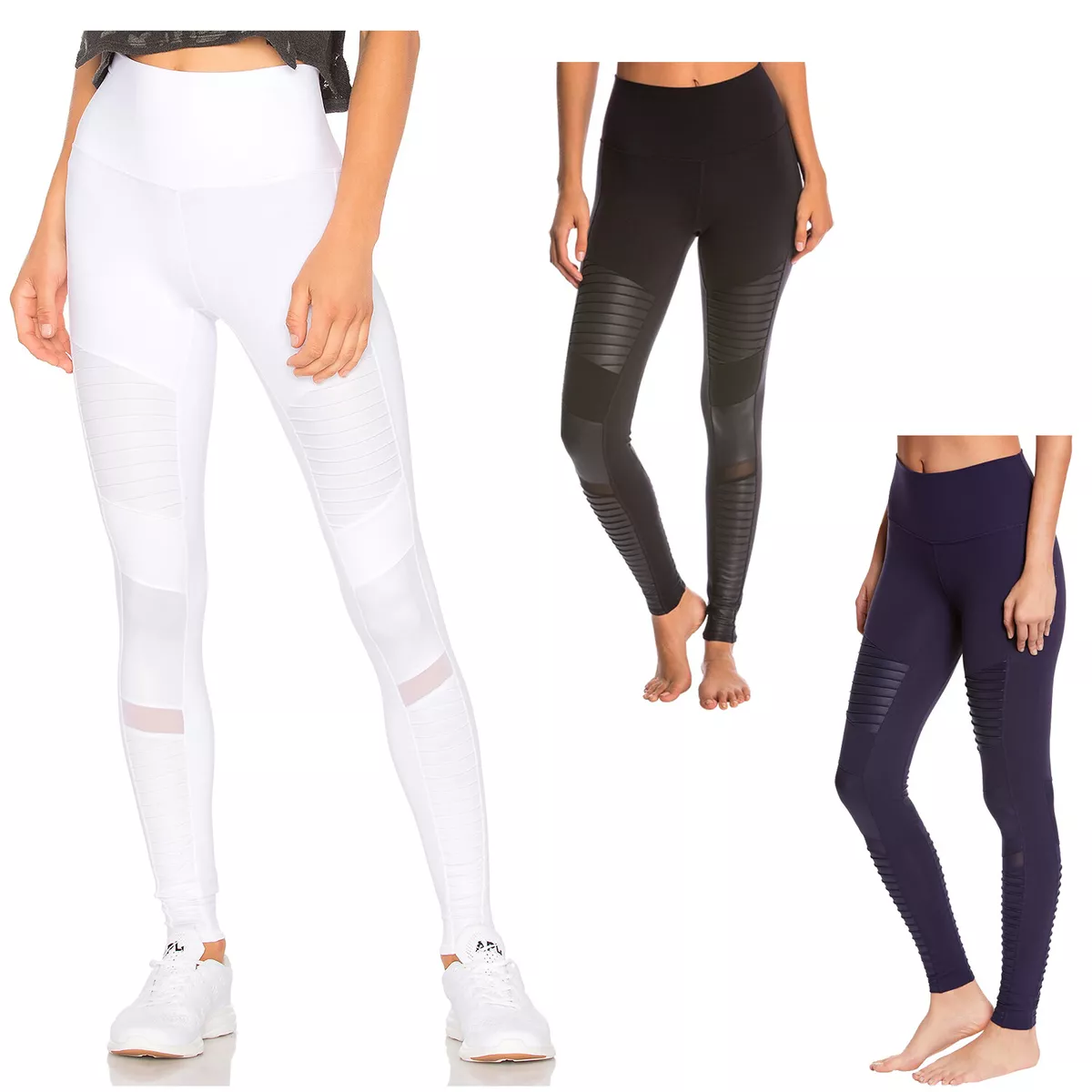 Womens Alo Yoga High-Waist Moto Leggings Bandage Cut Out Fashion