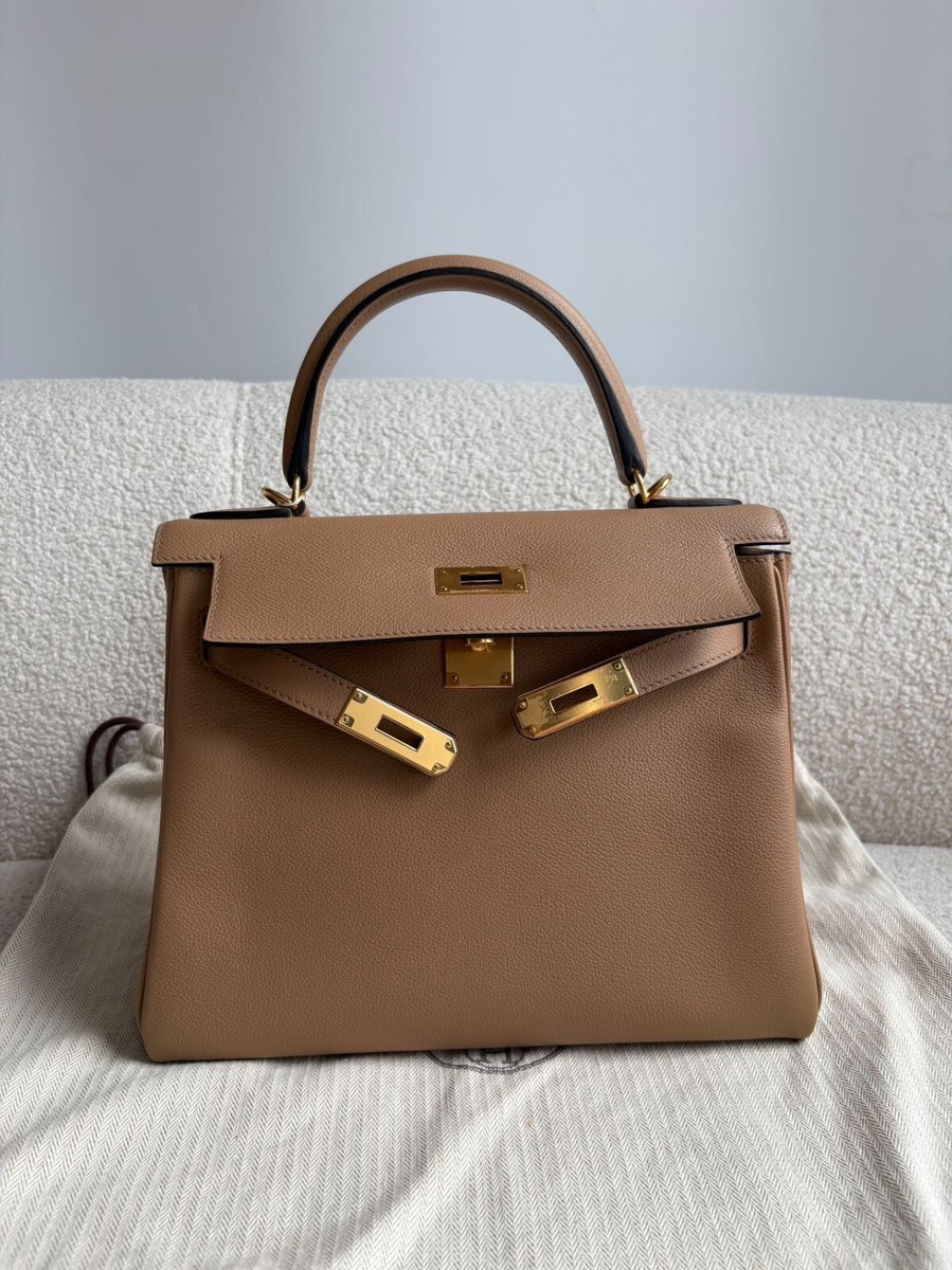 Hermes Kelly28 Shoulder Bag 0M Chai Evercolor Leather Gold