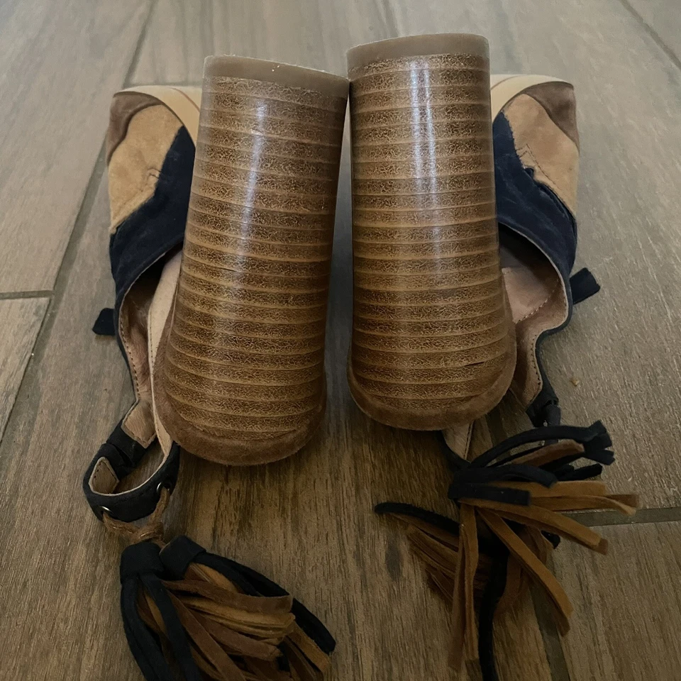 Галогенные сандалии женские размер 6 М темно-коричневый коричневый высокий каблук кожи замши w/тассель - Изображение 4 из 4