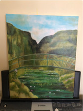 Quadro Dipinto a Mano - Paesaggio con Ponte su Laghetto - Arte Naturalistica