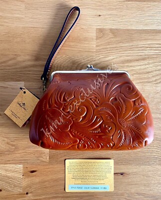 NWT Patricia Nash Tooled  Savena  Leather Kisslock Wristlet in Florence MSRP:$69