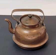 Vtg Mini Copper Tea Kettle W/Lid Dollhouse Decor 3x4" Stamped Sweden Patina READ