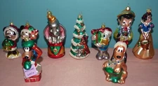 Lot of 9 Santa's Best Disney Glass Ornaments Mickey Mouse, Dumbo