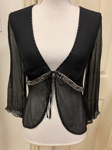 EUC-The-Limited-Size-S-Black-Sheer-Silk-Cardigan-3-4-sleevesTie-Front-Evening