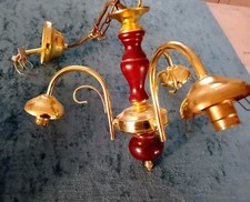 Ceiling Light Chandelier Vintage 3 Arms Wood & Brass Effect