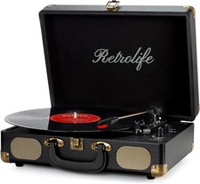 Retrolife Vinyl Record Player 3-Speed Bluetooth Suitcase Portable Black