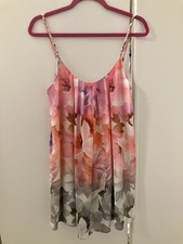 Anthropologie Eloise Floral Watercolor Sleeveless Short Loose Slip Dress Sz S