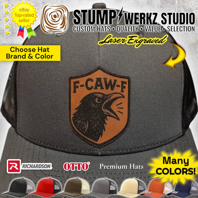 Custom Hat Trucker Baseball Cap Richardson Leather Patch Funny F-CAW-F Crow