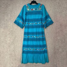 Vtg Handmade Embroidered Colorful Floral Dress Mexican Traditional Ethnic STAINS