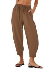 Pantaloni Larghi A Vita Alta da Donna, Estivi, Casual, Alla Caviglia, con T6434
