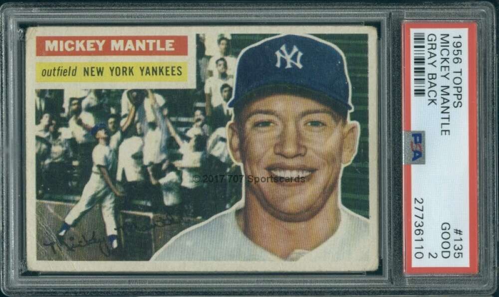 1956 Topps #135 Mickey Mantle PSA 2 New York Yankees Gray Back  (6110)