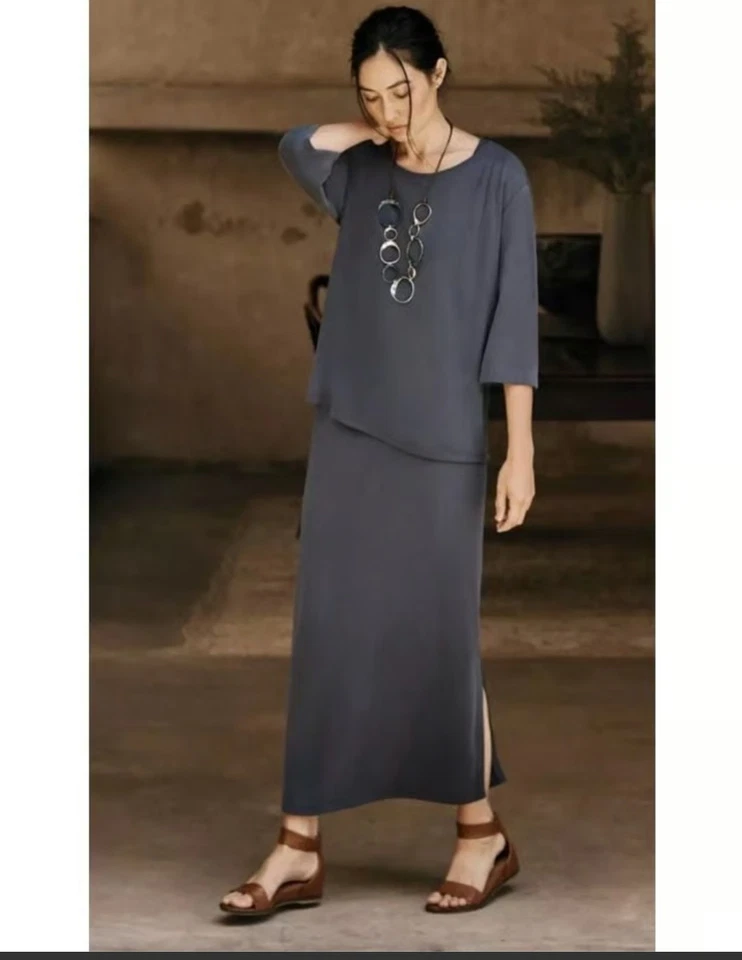 Vestido de dos piezas J. Jill Pure Jill lavado con arena 2X Plus para mujer pizarra elegante gris Foto 3 de 4