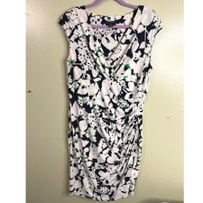 Lauren Ralph Lauren floral sleeveless faux wrap dress ruched side, size 16