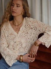 Boho Strickjacke - Einheitsgröße 36/42 Tallie Unique - beige - 100% Baumwolle