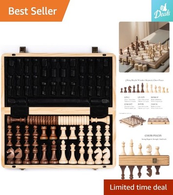 15-Inch Magnetic Wooden Chess Set with Staunton Pieces & 2 Extra Queens