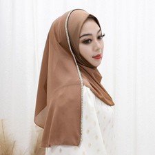 Muslim Women Chiffon Rhinestone Turban Amira Hijab Headscarf Shawl Stole Instant