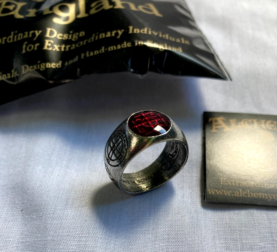 Anillo Talismán Alquimia Gótico Rojo Cabalístico Siglo Agla Peltre Talla 8 Nuevo Foto 3 de 4