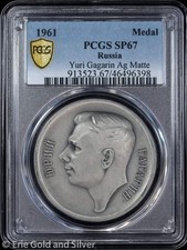 1961 Russia 1 oz Silver Matte Yuri Gagarin Medal PCGS SP 67