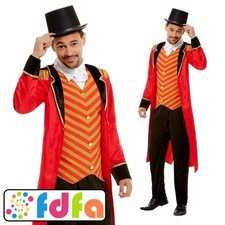 Smiffys Red Deluxe Circus Ringmaster Mens Adults Fancy Dress Costume