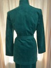 Vintage Suede Women's Green 2-Piece Skirt Suit Shawl Collar Long Jacket Solid — photo 4