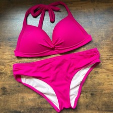 Victoria's Secret Pink Halter Bikini Set Padded Twist Front Medium