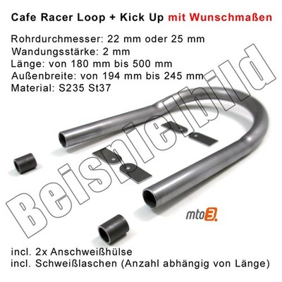 Cafe Racer Loop mit Kick Up Heckrahmen Sitz nach Wunsch mit Materialgutachten