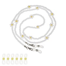 Stylish Eyeglasses Chain for Woman, Flower Beaded Mask Lanyard, White