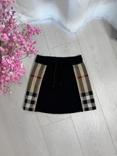 Burberry Kids Girls Black Sweat Skirt Vintage Check Side Stripe Size 4Y 104cm