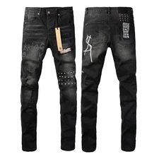 NEW KSUBI Men's Black Letter Printing Ripped Pants Teens High Street Jeans