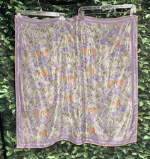 Vintage Elaine Gold Hand rolled Silk Scarf Floral Purple Coral 31"