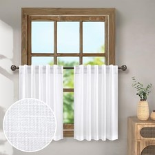 Linen Curtains Tiers, Short Half Window 42"W x 24"L Pack of 2 Pure White