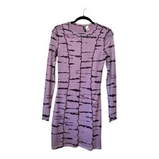 Divided Mesh Bodycon Dress Womens MED Purple Retro 90s Y2K Lined Lettuce Edge