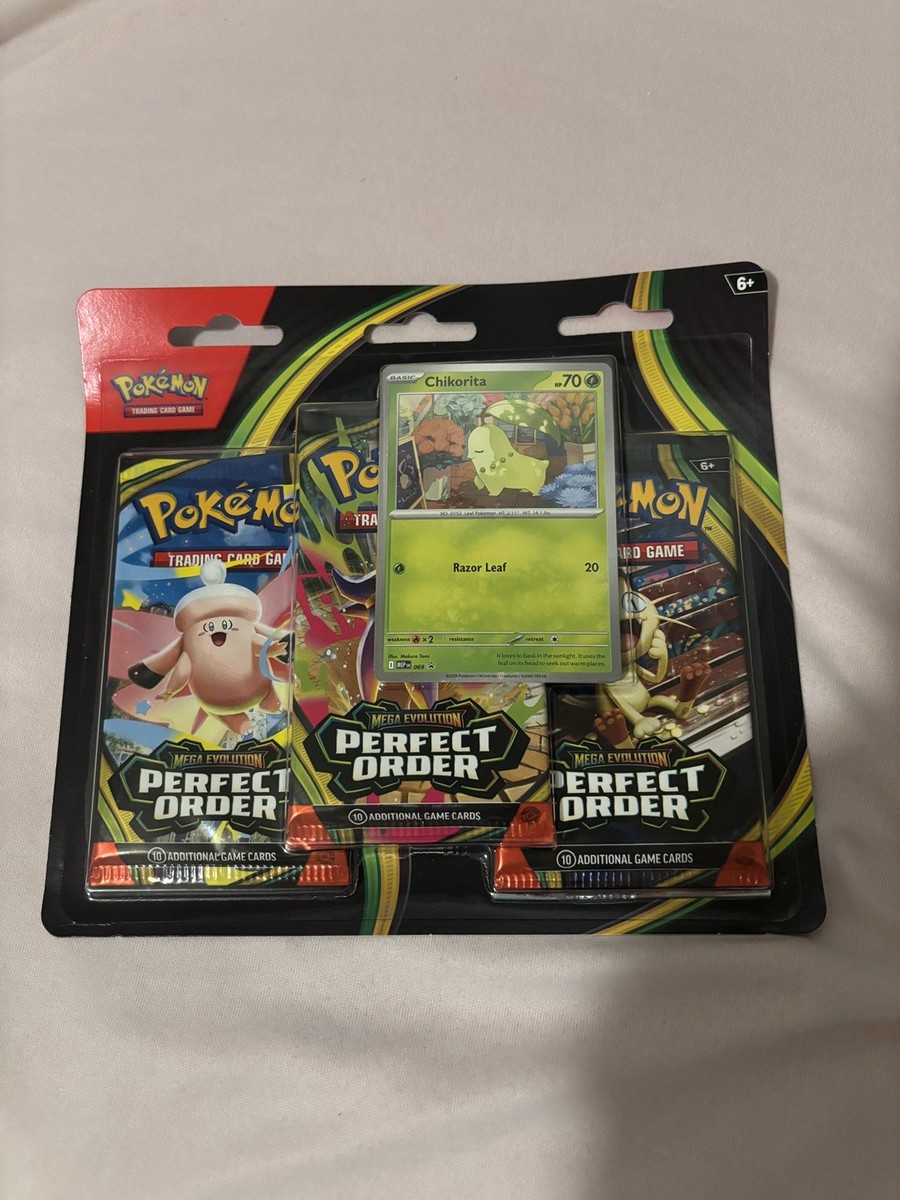 Pokemon TCG 3-Pack Blister (Chikorita) Perfect Order New Sealed | eBay