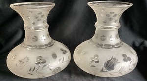 Pair 10” Vintage Antique Frosted Glass Lamp Shades Oil Kerosene Argand Student
