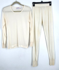 Silkskins women's M Ivory 100 Pure Imperial Silk Pajama Top pants Set thermal