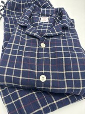 Brooks Brothers Mens Flannel Pajamas Button Down Blue Plaid Size Large 2 Pc