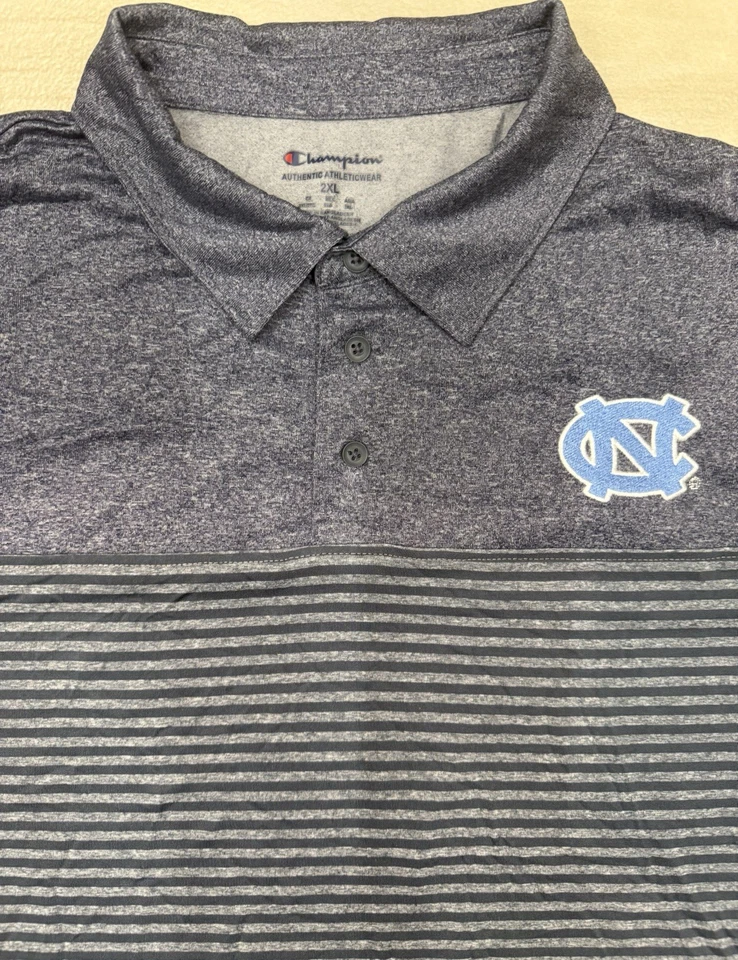 Camisa Polo Champion UNC Tacones Alquitranados 2XL Azul Rayas Cuello Dri-Fit Estilo Golf Foto 4 de 4