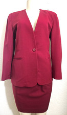 Vtg Y2K Jones New York RED Wool 2-Piece Suit Womens Sz 8P Power Suit Collarless