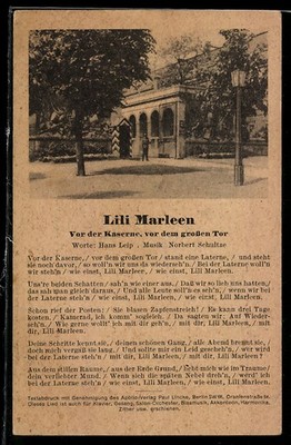 AK Marschlied Lili Marleen Text: H. Leip, Musik: N. Schultze, Wache am Kasernen 