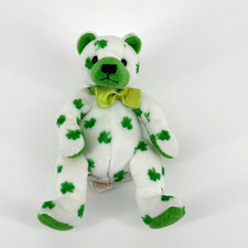 TY Beanie Baby Clover Bear Shamrock Green White 2001 Plush Toy
