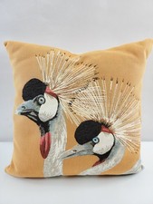 Grey Crowned Crane Design Linen Throw Pillow 18x18 Single Sided Side Zip Polyfil